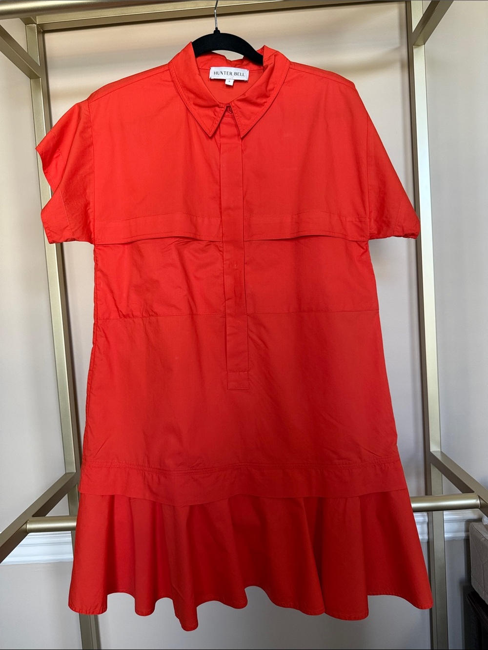 HUNTER BELL vibrant red short-sleeve collared drop-waist dress